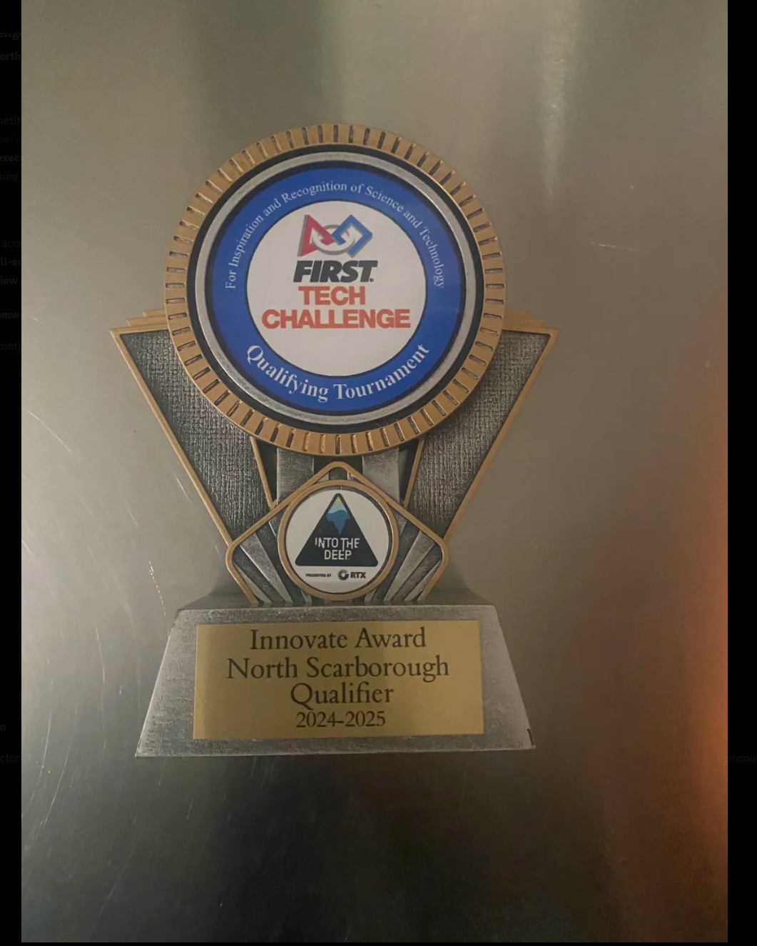 2024–2025 Innovate Award trophy from the North Scarborough Qualifier